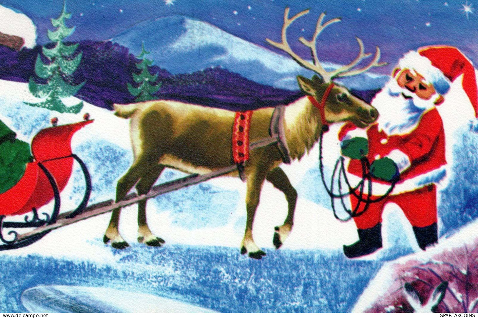 BABBO NATALE Buon Anno Natale CERVO Vintage Cartolina CPA #PKE038.A - Santa Claus