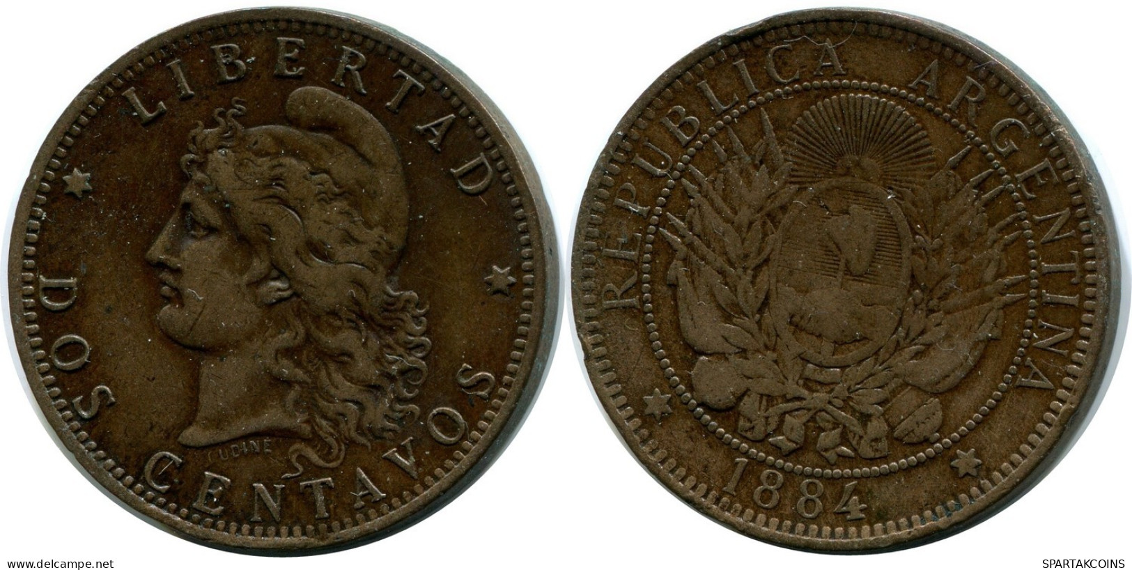 2 CENTAVOS 1884 ARGENTINIEN ARGENTINA Münze #AX352.D.A - Argentina