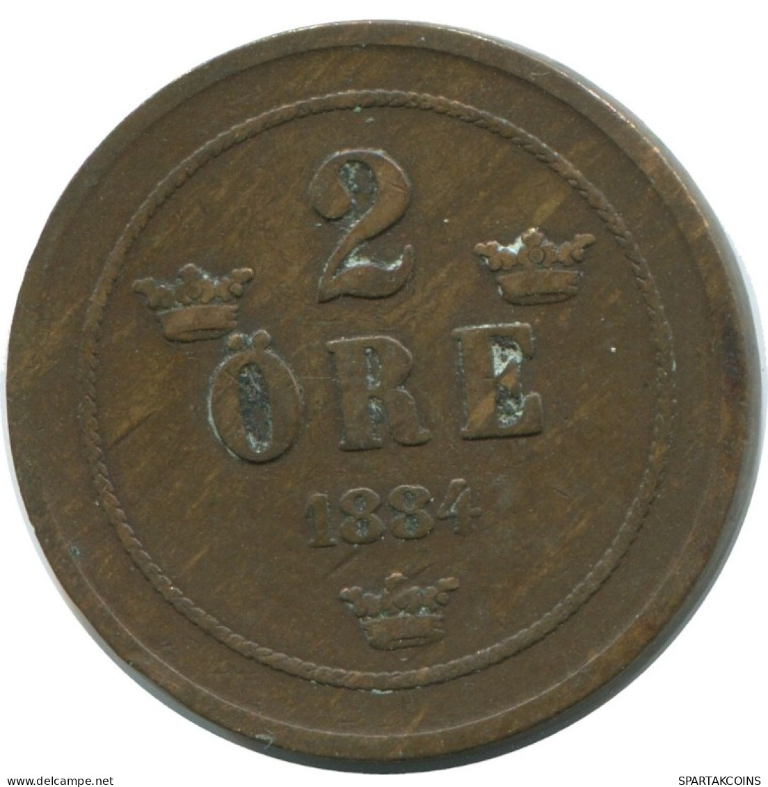 2 ORE 1884 SWEDEN Coin #AC957.2.U.A - Suède