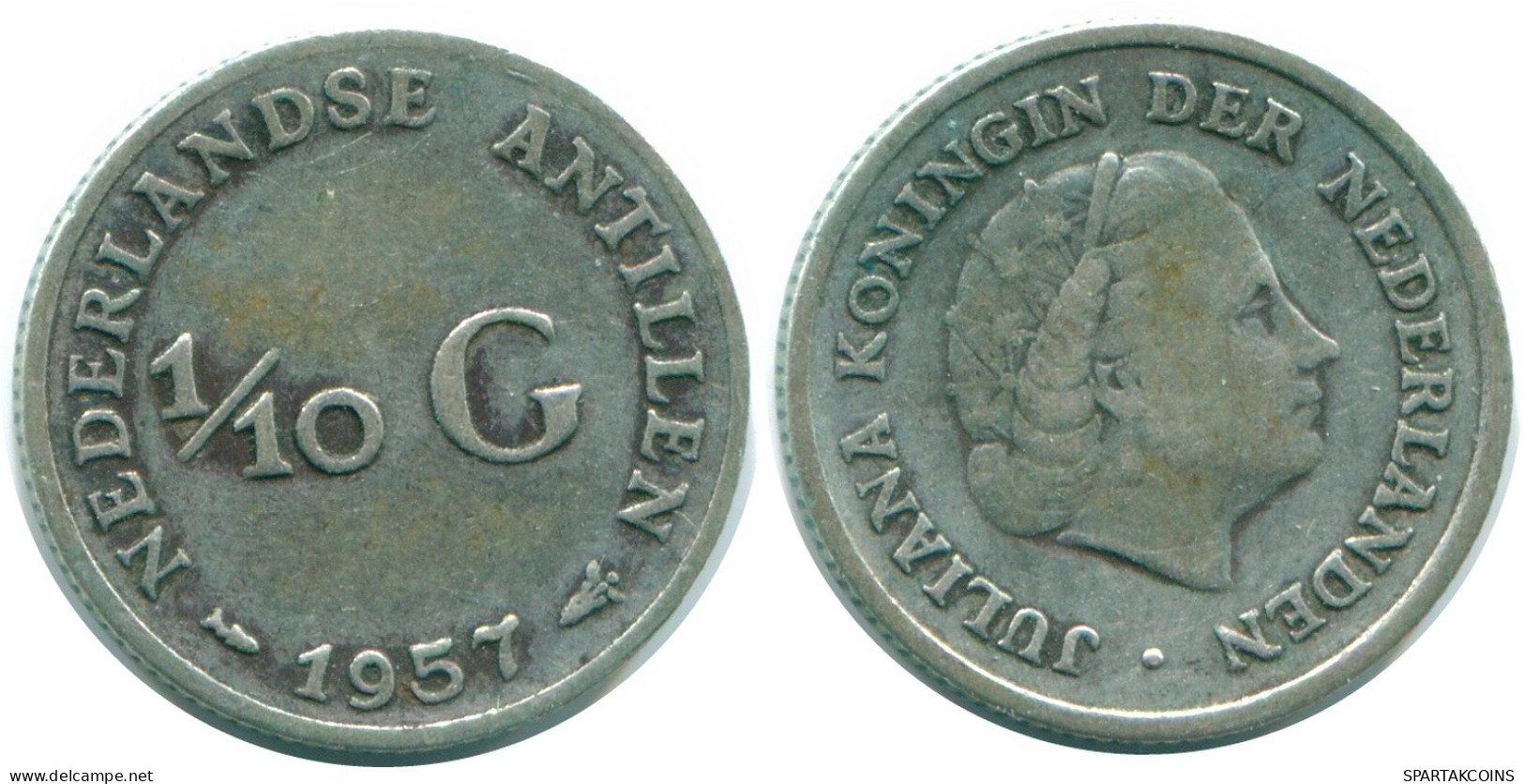 1/10 GULDEN 1957 ANTILLES NÉERLANDAISES ARGENT Colonial Pièce #NL12190.3.F.A - Antillas Neerlandesas