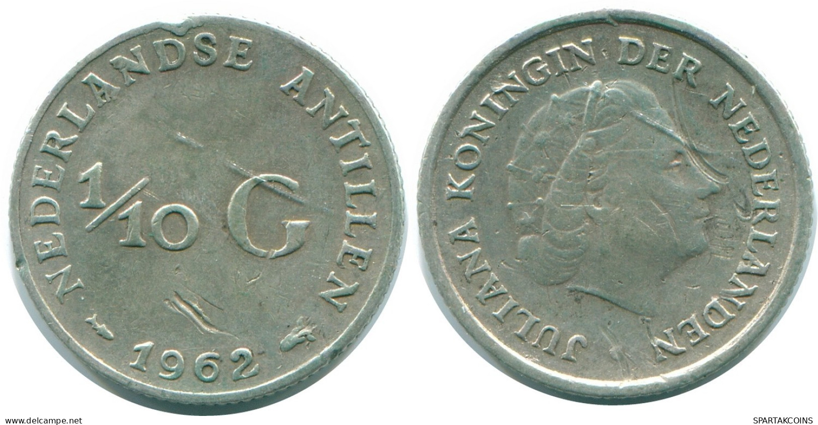 1/10 GULDEN 1962 ANTILLAS NEERLANDESAS PLATA Colonial Moneda #NL12373.3.E.A - Antillas Neerlandesas