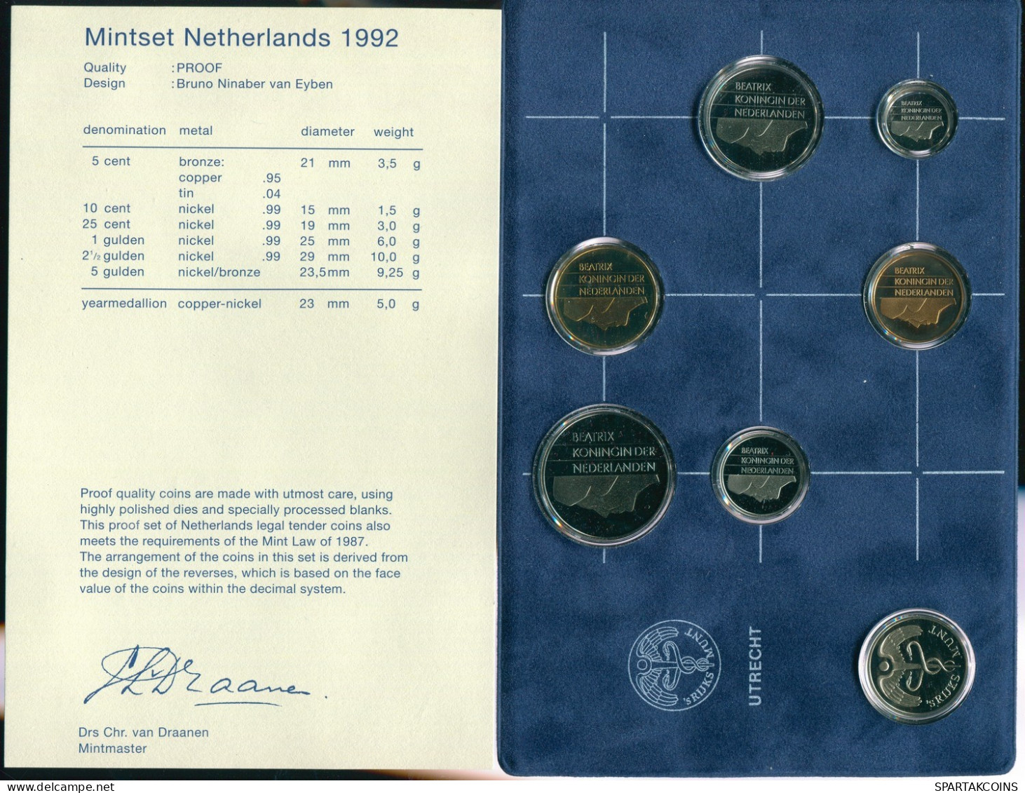 NIEDERLANDE NETHERLANDS 1992 MINT SET 6 Münze + MEDAL PROOF #SET1143.16.D.A - Mint Sets & Proof Sets