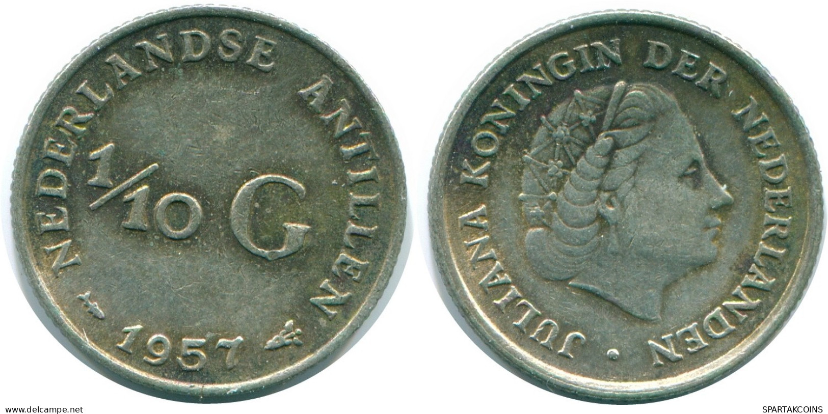 1/10 GULDEN 1957 NIEDERLÄNDISCHE ANTILLEN SILBER Koloniale Münze #NL12176.3.D.A - Nederlandse Antillen