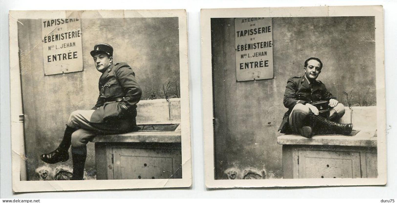 LOT 2 Petites PHOTOS 6 X 6 Cm D'un SOLDAT MILITAIRE Devant Entrée Tapisserie Ebénisterie Maison L. Jehan - War, Military