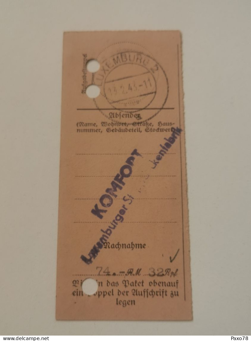 Coupon, Oblitéré Luxembourg 1943 - Lettres & Documents