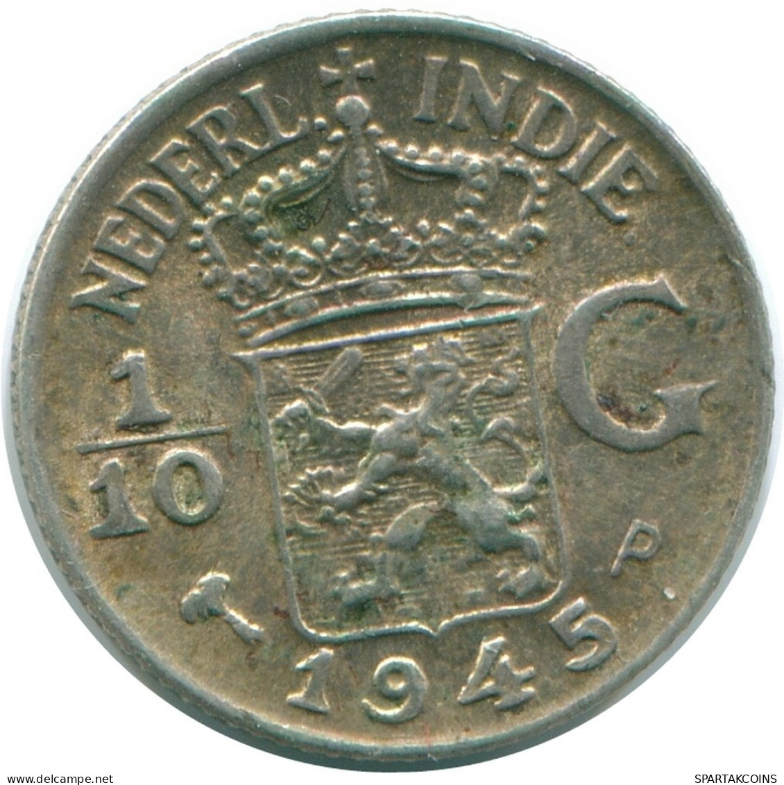 1/10 GULDEN 1945 P INDES ORIENTALES NÉERLANDAISES ARGENT Colonial Pièce #NL14213.3.F.A - Niederländisch-Indien