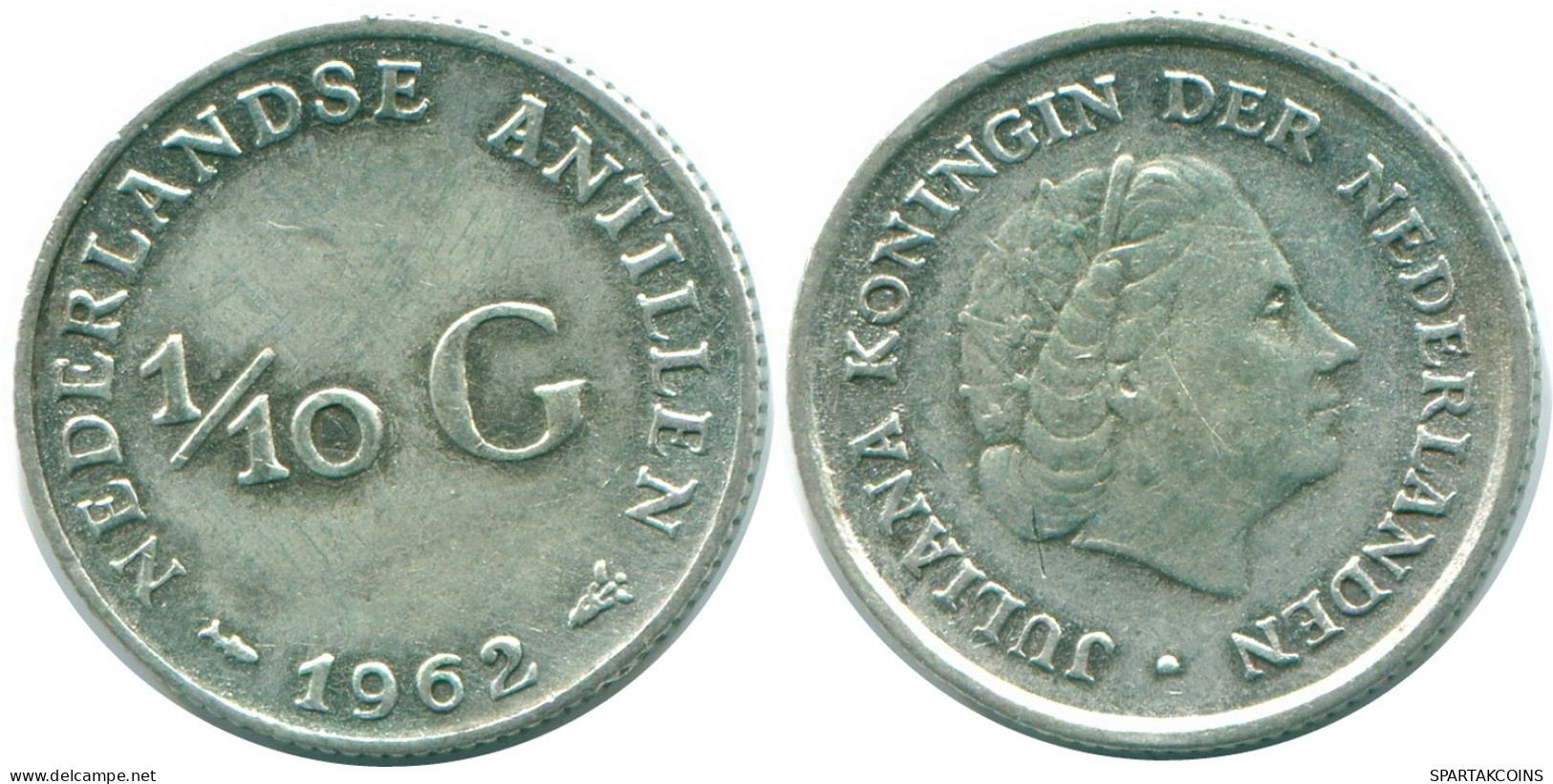 1/10 GULDEN 1962 ANTILLES NÉERLANDAISES ARGENT Colonial Pièce #NL12358.3.F.A - Antillas Neerlandesas