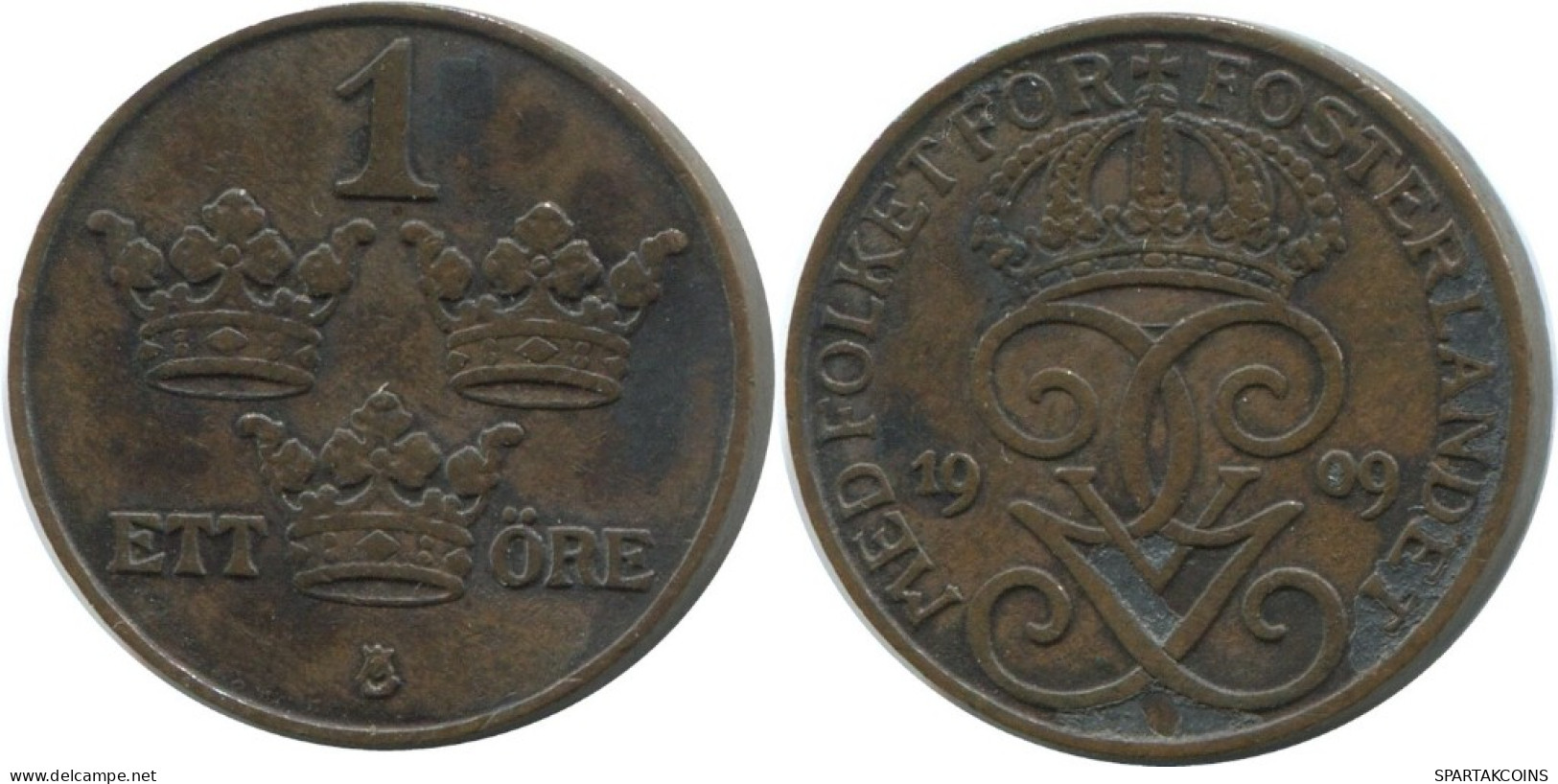 1 ORE 1909 SWEDEN Coin #AD326.2.U.A - Sweden