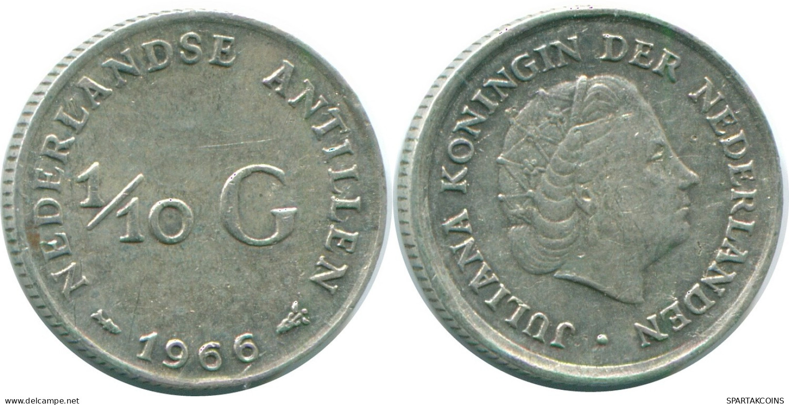 1/10 GULDEN 1966 NETHERLANDS ANTILLES SILVER Colonial Coin #NL12767.3.U.A - Antillas Neerlandesas