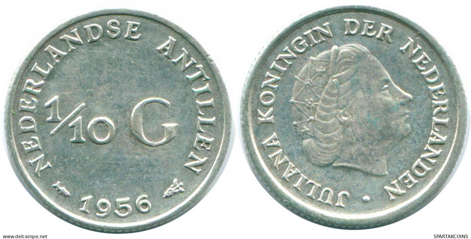 1/10 GULDEN 1956 NIEDERLÄNDISCHE ANTILLEN SILBER Koloniale Münze #NL12089.3.D.A - Antillas Neerlandesas