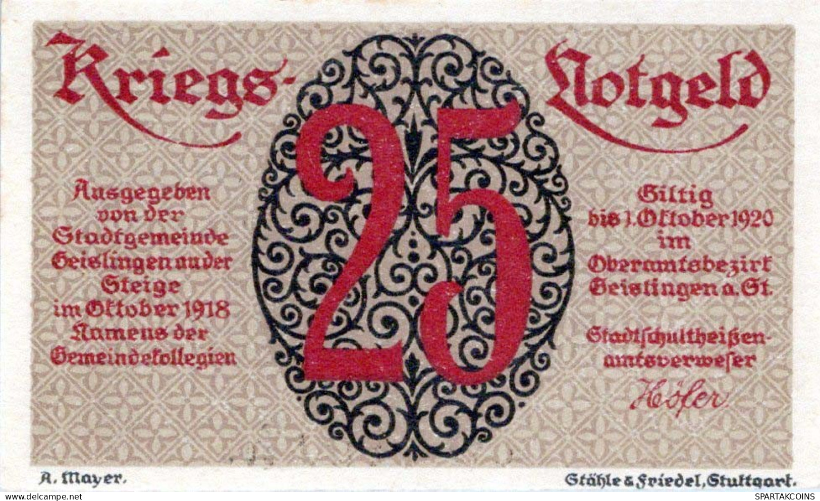 25 PFENNIG 1920 Stadt GEISLINGEN AN DER STEIGE Württemberg UNC DEUTSCHLAND #PH656 - [11] Lokale Uitgaven