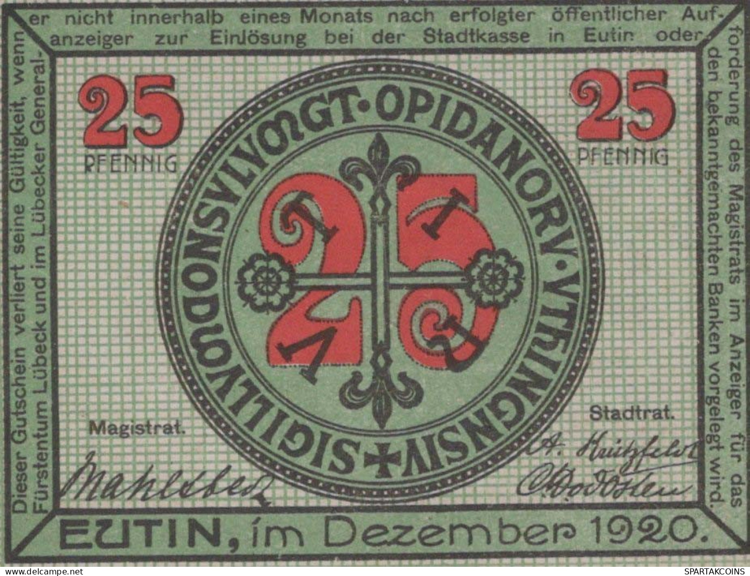 25 PFENNIG 1920 Stadt EUTIN Oldenburg UNC DEUTSCHLAND Notgeld Banknote #PB397 - [11] Lokale Uitgaven