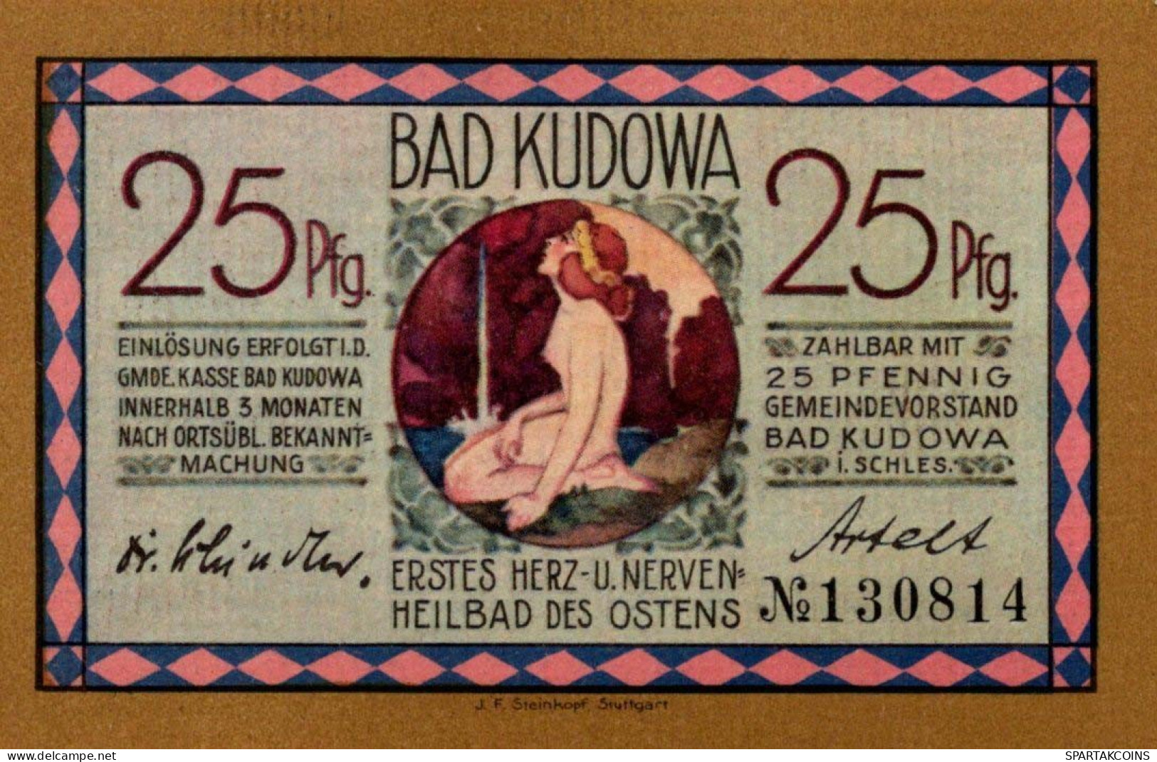 25 PFENNIG Stadt BAD KUDOWA Niedrigeren Silesia DEUTSCHLAND Notgeld Banknote #PF419 - [11] Local Banknote Issues