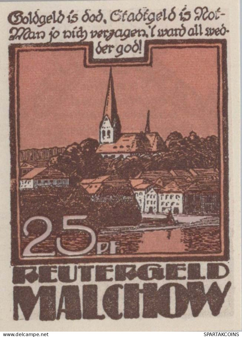 25 PFENNIG 1922 Stadt MALCHOW Mecklenburg-Schwerin UNC DEUTSCHLAND #PI512 - [11] Emissions Locales