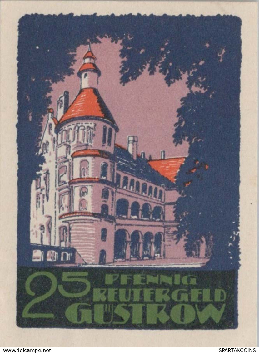 25 PFENNIG 1922 Stadt GÜSTROW Mecklenburg-Schwerin DEUTSCHLAND Notgeld #PG327 - Lokale Ausgaben