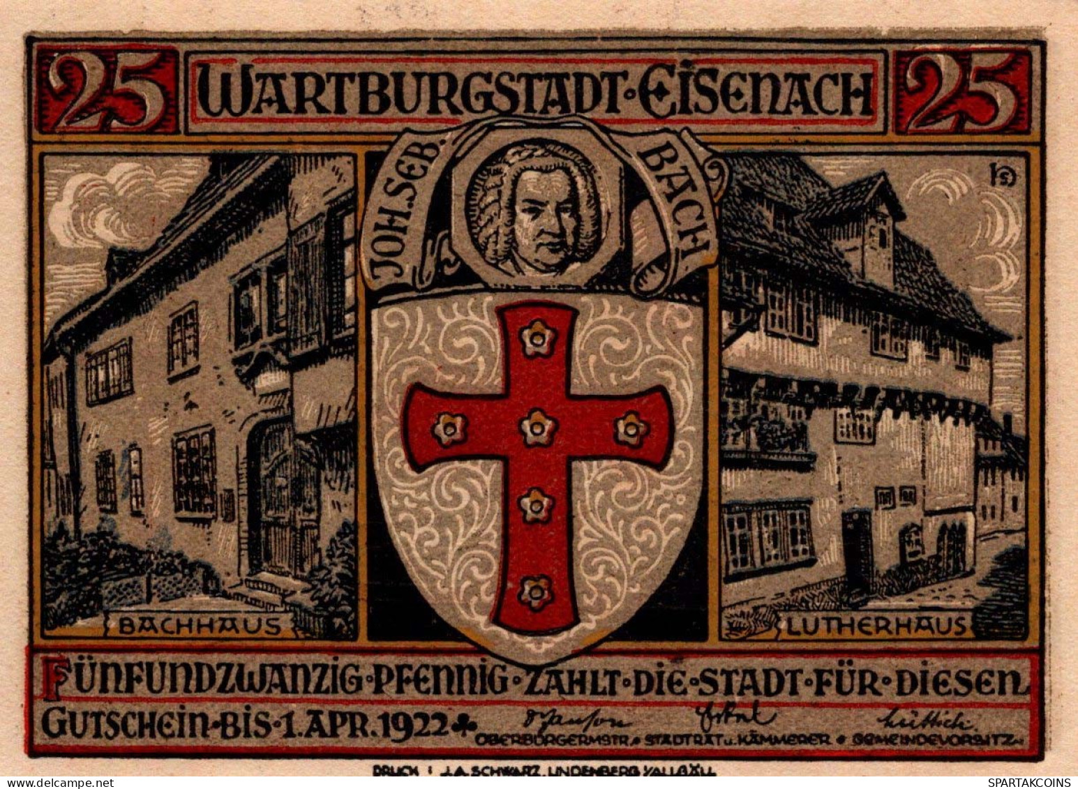 25 PFENNIG 1922 Stadt EISENACH Thuringia UNC DEUTSCHLAND Notgeld Banknote #PB126 - [11] Local Banknote Issues