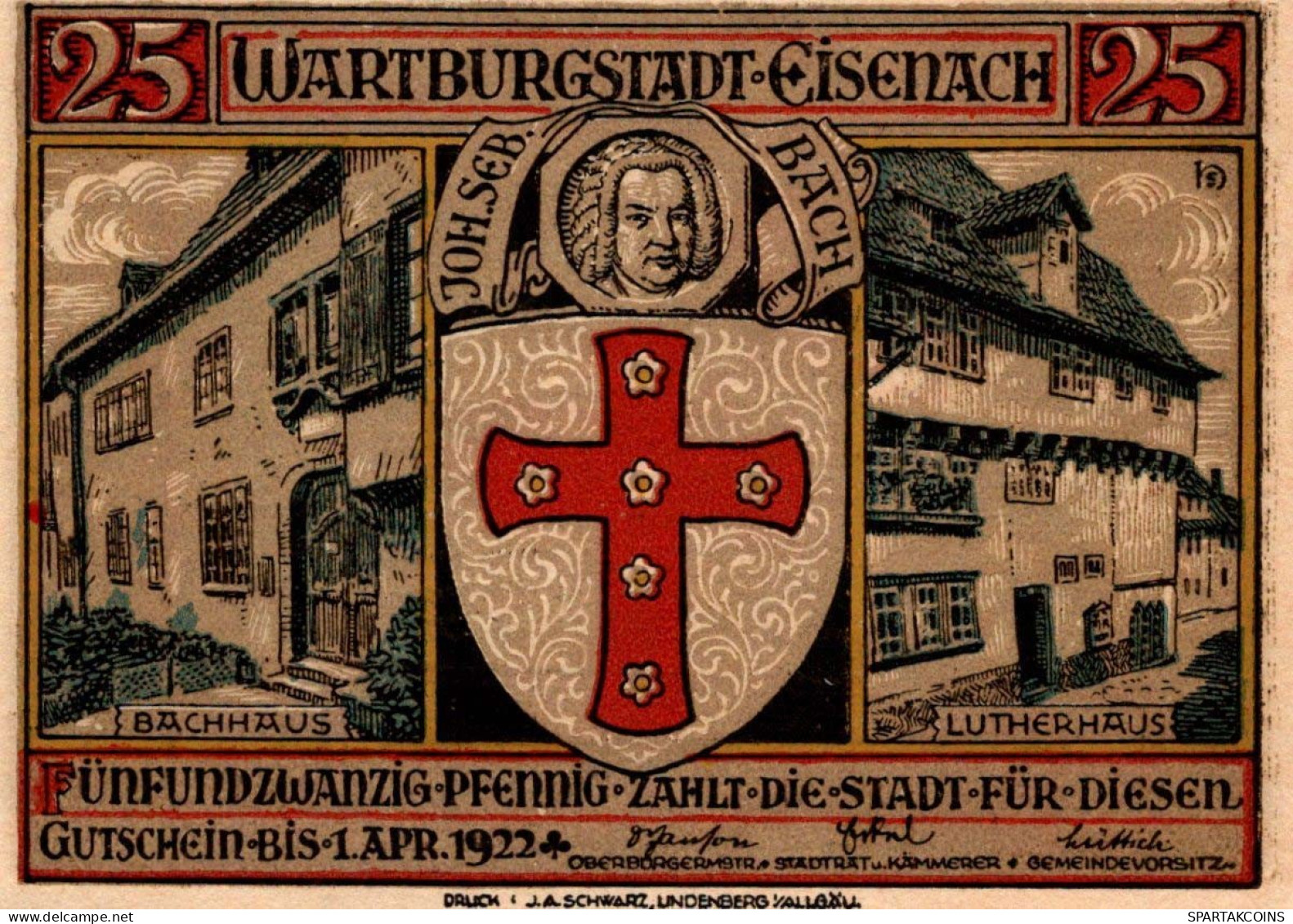 25 PFENNIG 1922 Stadt EISENACH Thuringia UNC DEUTSCHLAND Notgeld Banknote #PB133 - [11] Local Banknote Issues