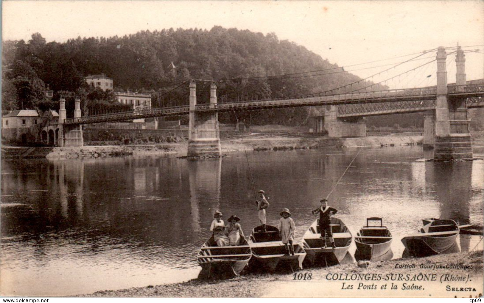 Collonges-au-Mont-D'Or Canton De Limonest Les Ponts Et La Saône Pêche Pêcheur Rhône 69660 N°1018 Cpa Ecrite Au Dos B.E - Autres & Non Classés