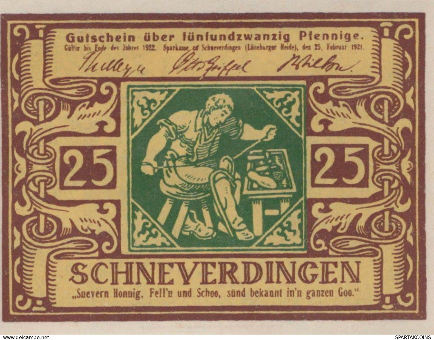 25 PFENNIG 1921 Stadt SCHNEVERDINGEN Hanover UNC DEUTSCHLAND Notgeld #PH959 - Lokale Ausgaben
