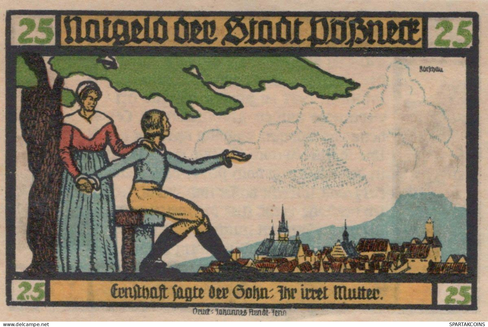25 PFENNIG 1921 Stadt PÖSSNECK Thuringia UNC DEUTSCHLAND Notgeld Banknote #PB639 - [11] Emissions Locales