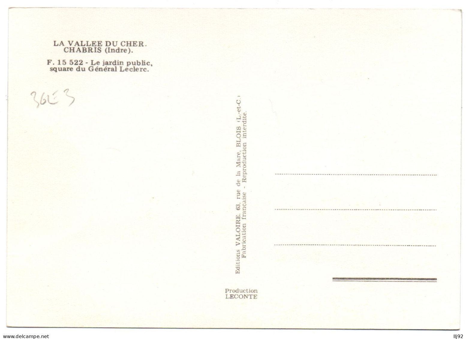 CPSM GF 36 - CHABRIS (Indre) - F. 15 522. Jardin Public, Square Général Leclerc - Sonstige & Ohne Zuordnung