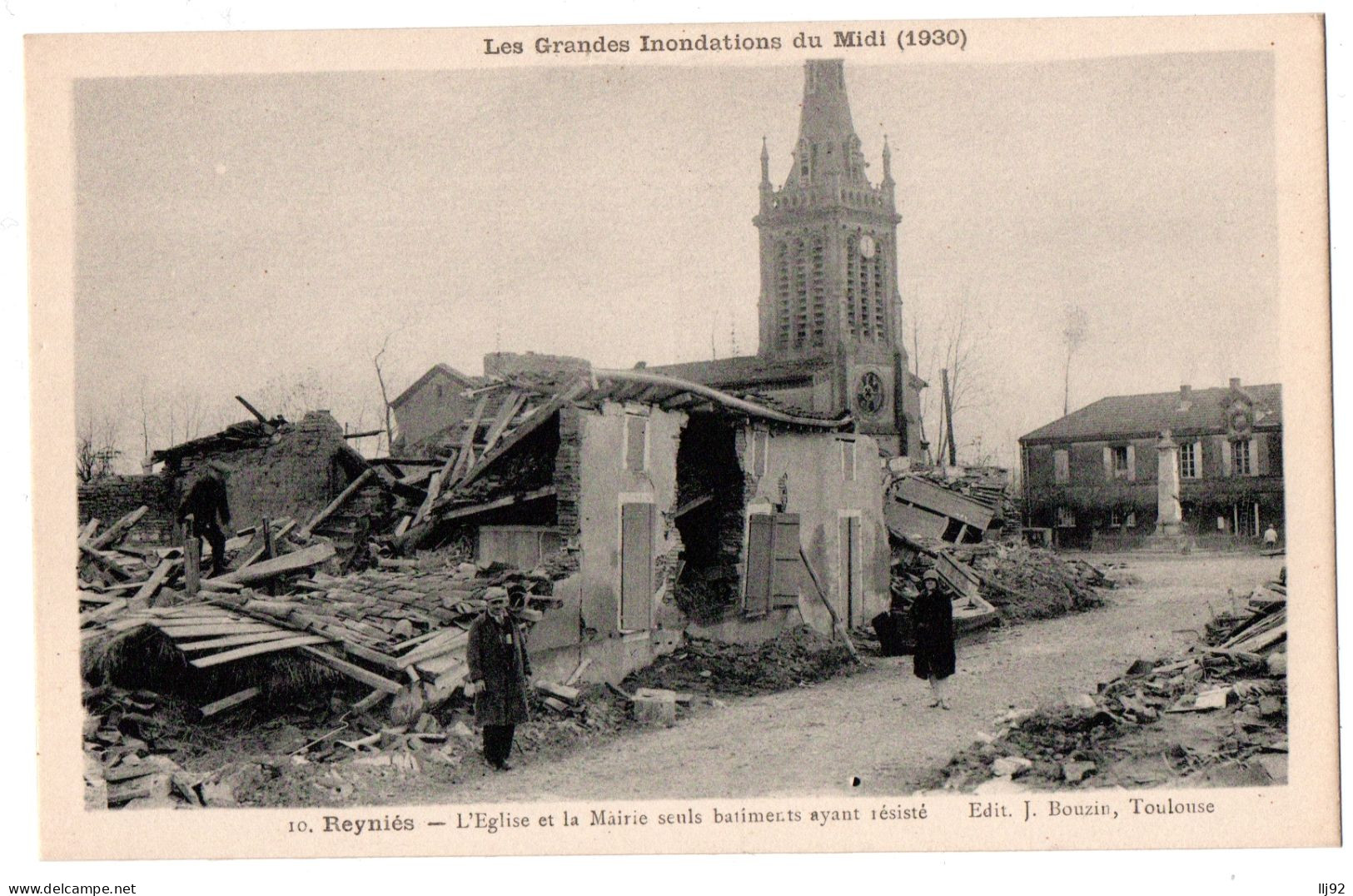 CPA 82 - REYNIES (Tarn Et Garonne) - 10. L'Eglise Et La Mairie, Inondations 1930 - Sonstige & Ohne Zuordnung