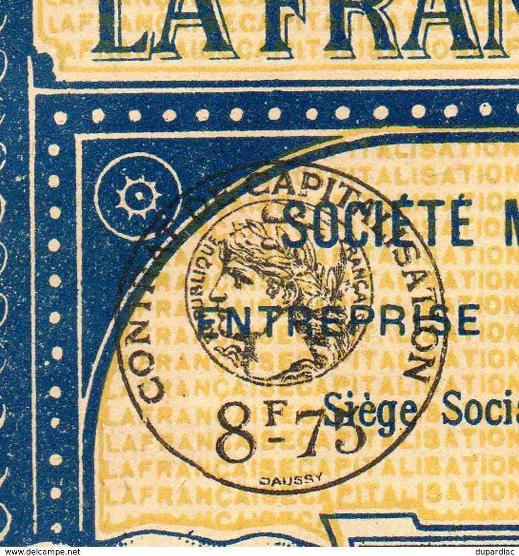 Epargne Et Prévoyance : LA FRANCAISE CAPITALISATION, Timbres Cotisations, Papier Timbré à 8 F 75. - Ohne Zuordnung