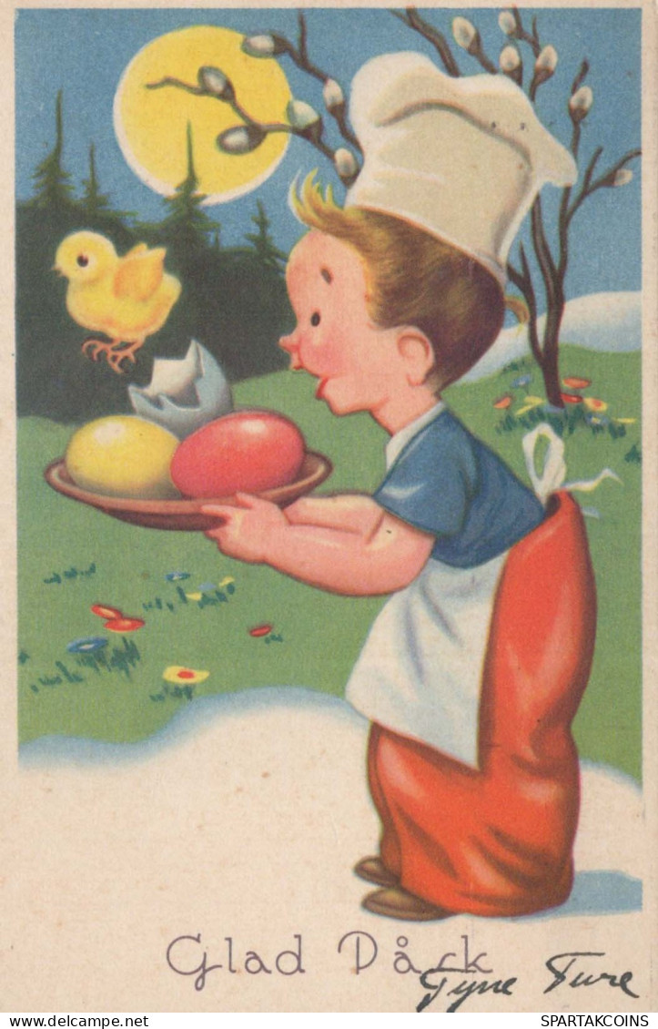 PASCUA NIÑOS POLLO HUEVO Vintage Tarjeta Postal CPA #PKE318.ES - Ostern