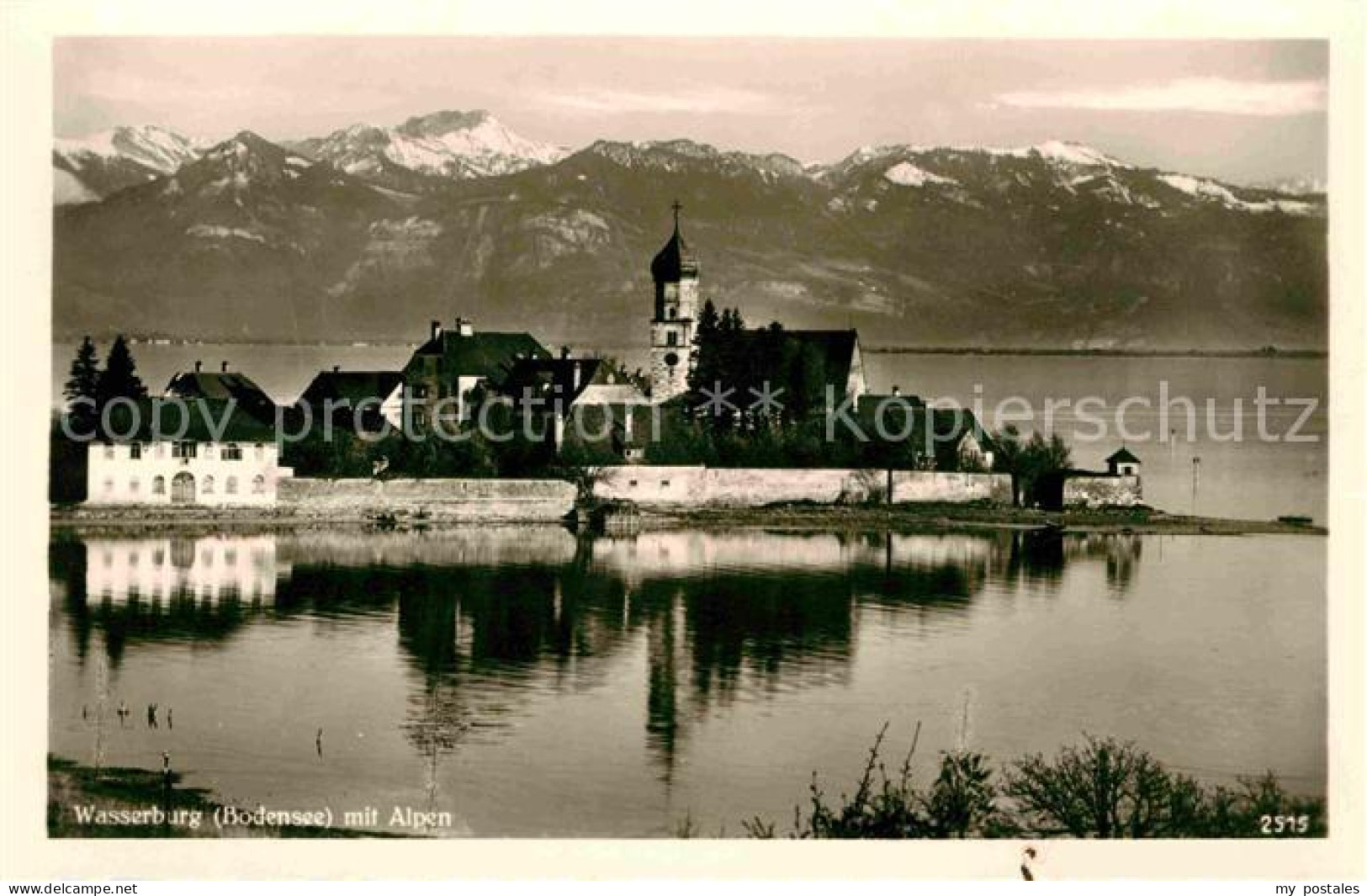 72632275 Wasserburg Bodensee Ortsansicht Mit Kirche Mit Alpen Wasserburg (Bodens - Wasserburg (Bodensee)