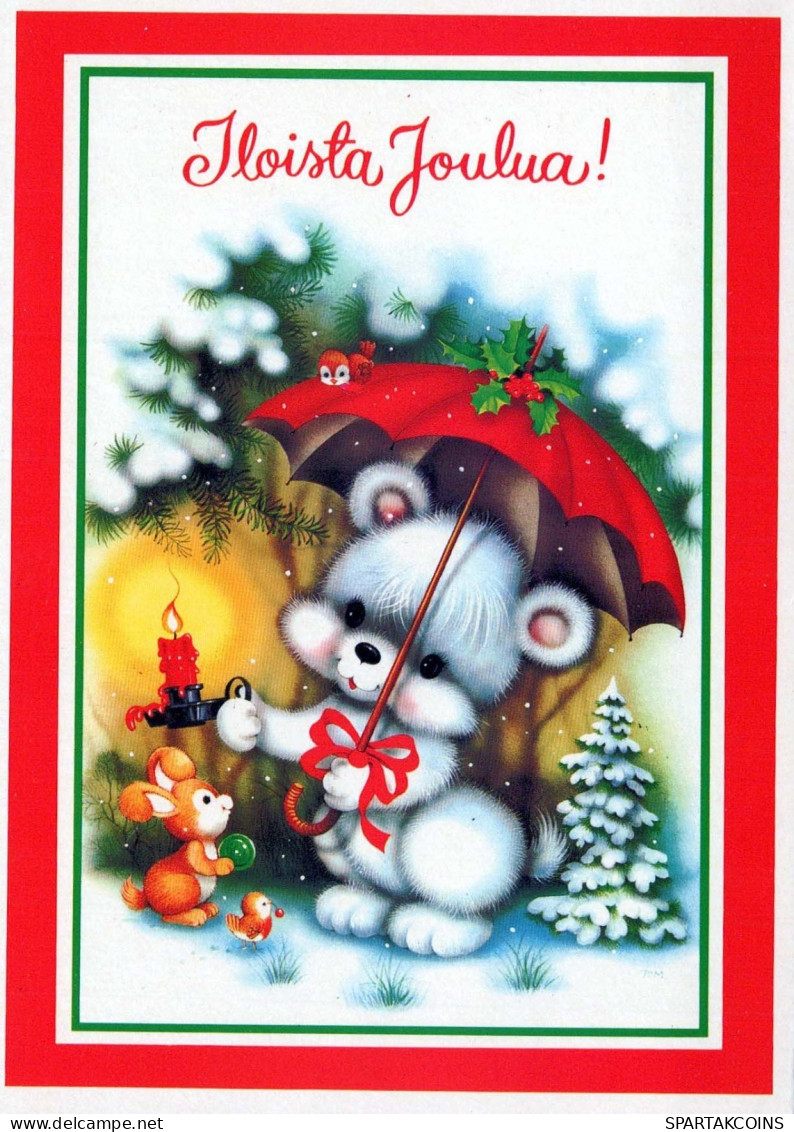 Bonne Année Noël OURS Animaux Vintage Carte Postale CPSM #PBS298.FR - Anno Nuovo