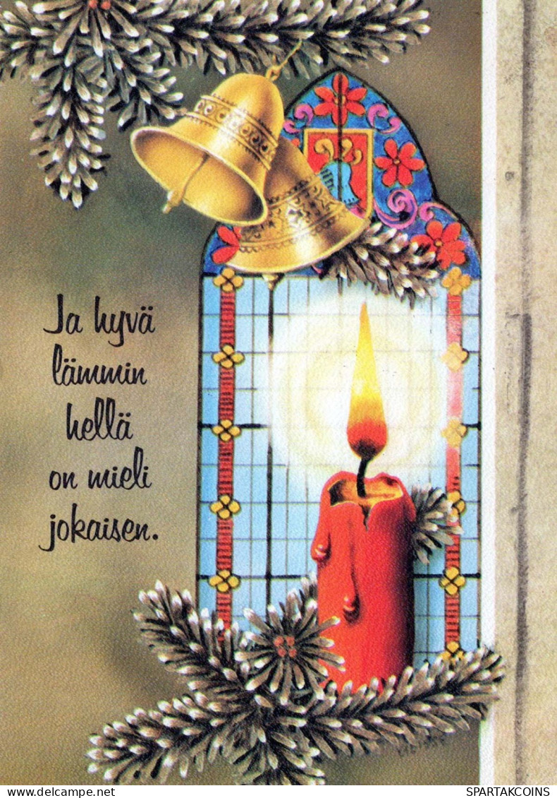 Bonne Année Noël CLOCHE BOUGIE Vintage Carte Postale CPSM #PAV405.FR - Nouvel An