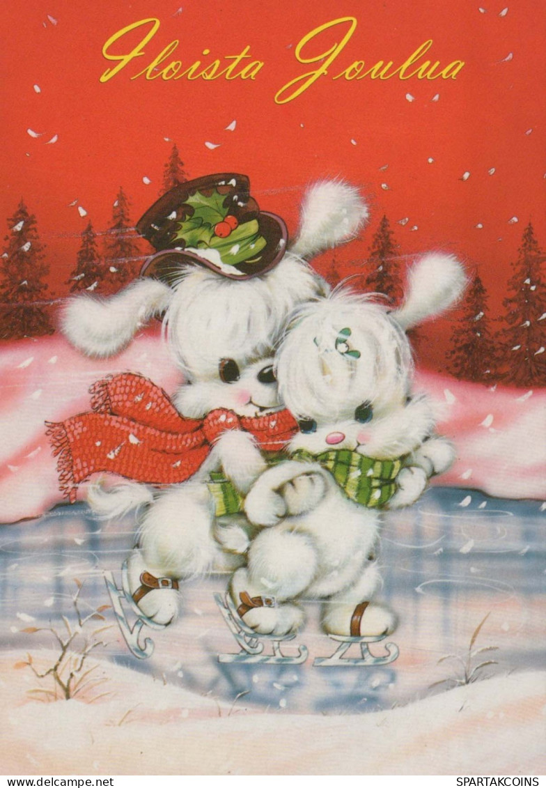 Bonne Année Noël LAPIN Vintage Carte Postale CPSM #PAV280.FR - Nieuwjaar