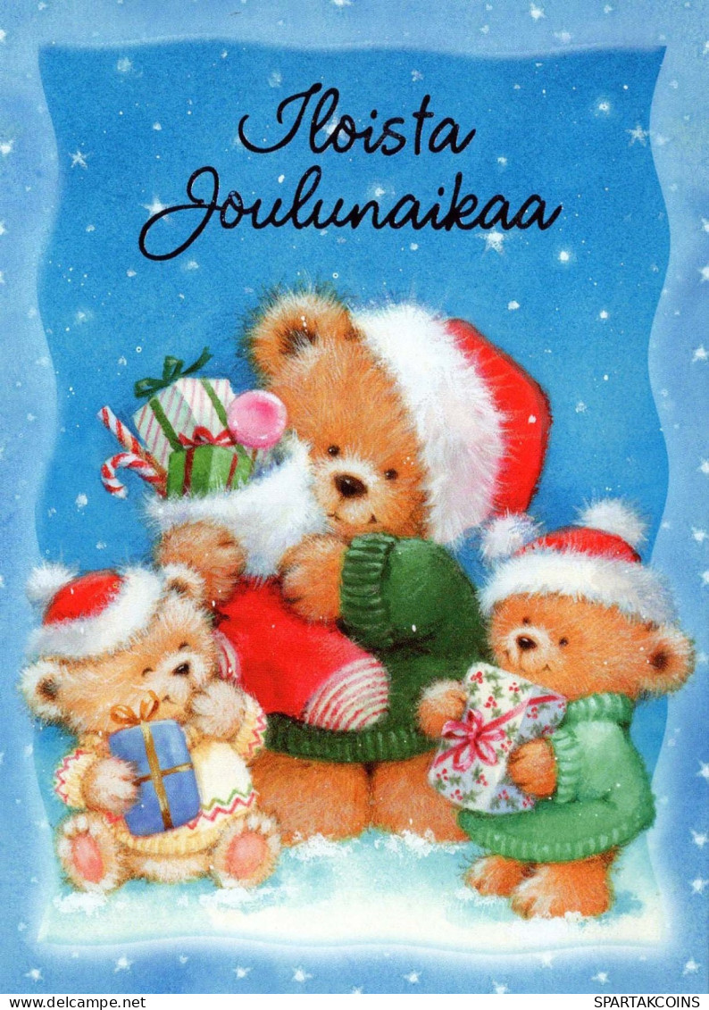 Bonne Année Noël OURS EN PELUCHE Vintage Carte Postale CPSM #PAU888.FR - Nouvel An