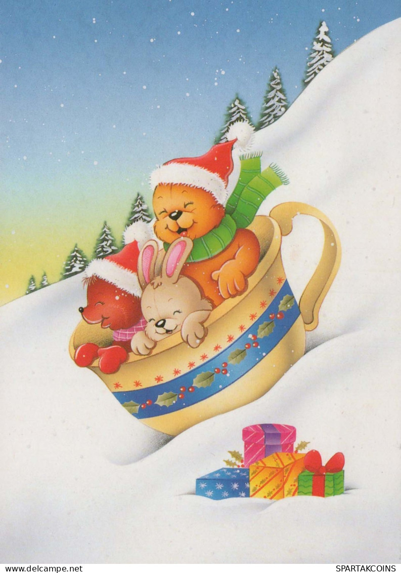 Happy New Year Christmas RABBIT Vintage Postcard CPSM #PAV278.GB - Año Nuevo