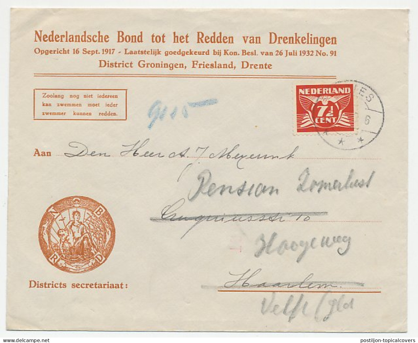 Envelop Vries 1943 - Reddingsbond - Unclassified