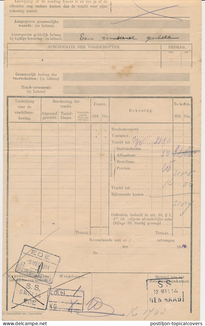 Vrachtbrief Staats Spoorwegen Ede - Den Haag 1914 - Etiket - Unclassified