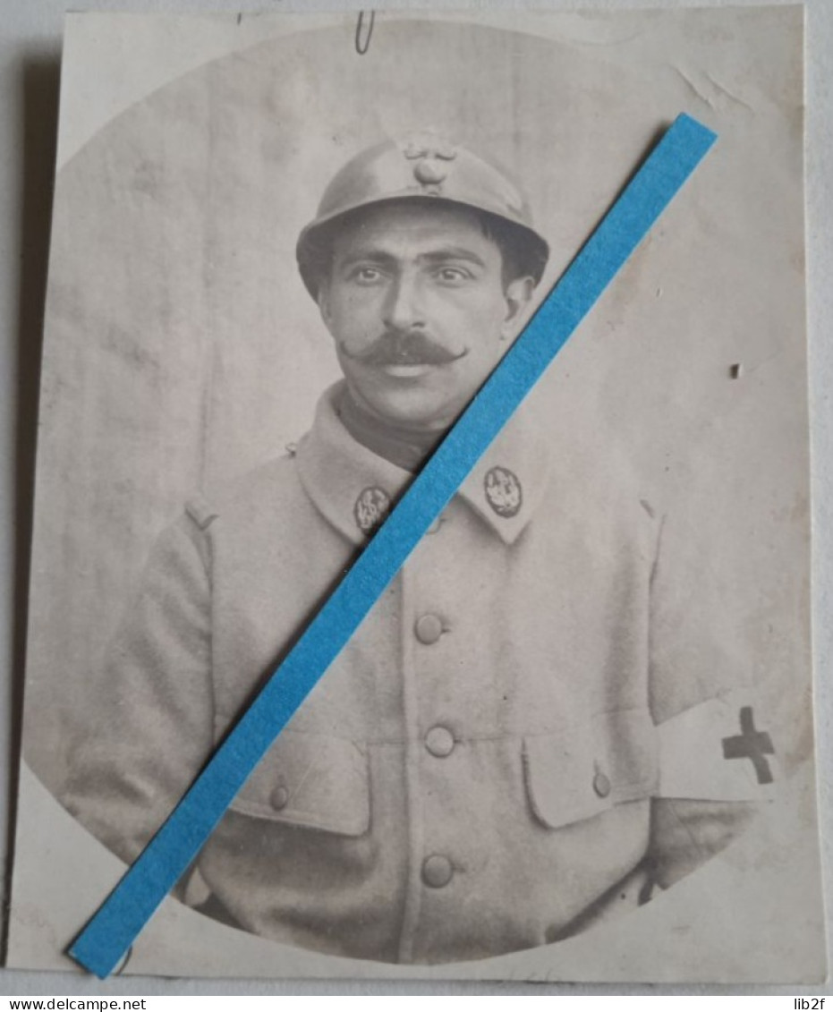 1915 Infirmier Brancardier Service Santé Casque Arian Capote Poiret Insignes Brassards Ww1 Poilu 14 18 Photo - Guerre, Militaire