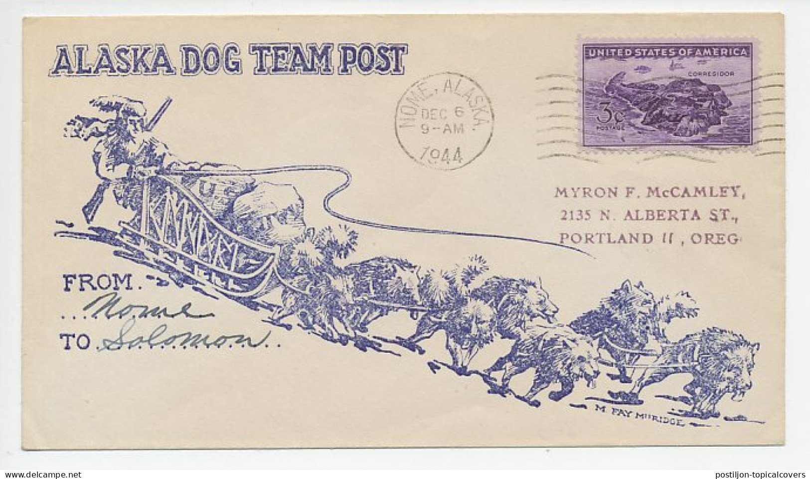 Cover / Postmark USA 1944 Alaska Dog Team Post - Nome - Arctische Expedities