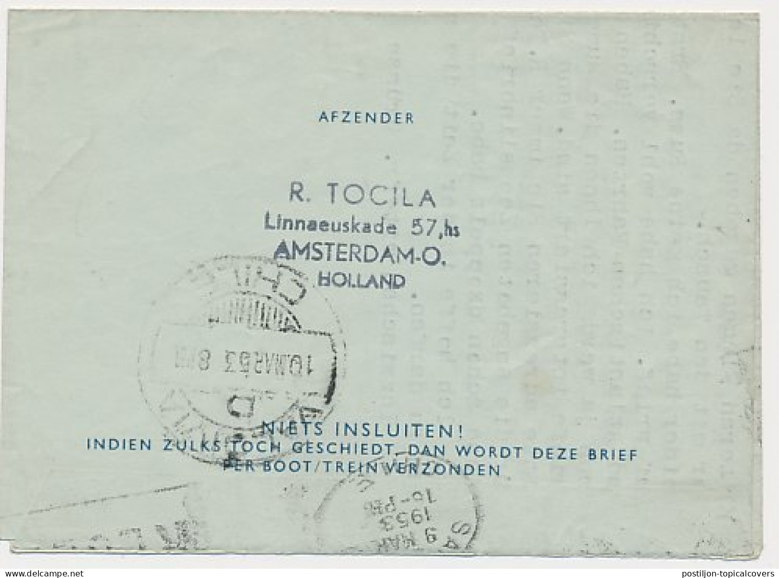 Luchtpostblad G. 4 Amsterdam - Valdivia Chili 1953 - Postal Stationery