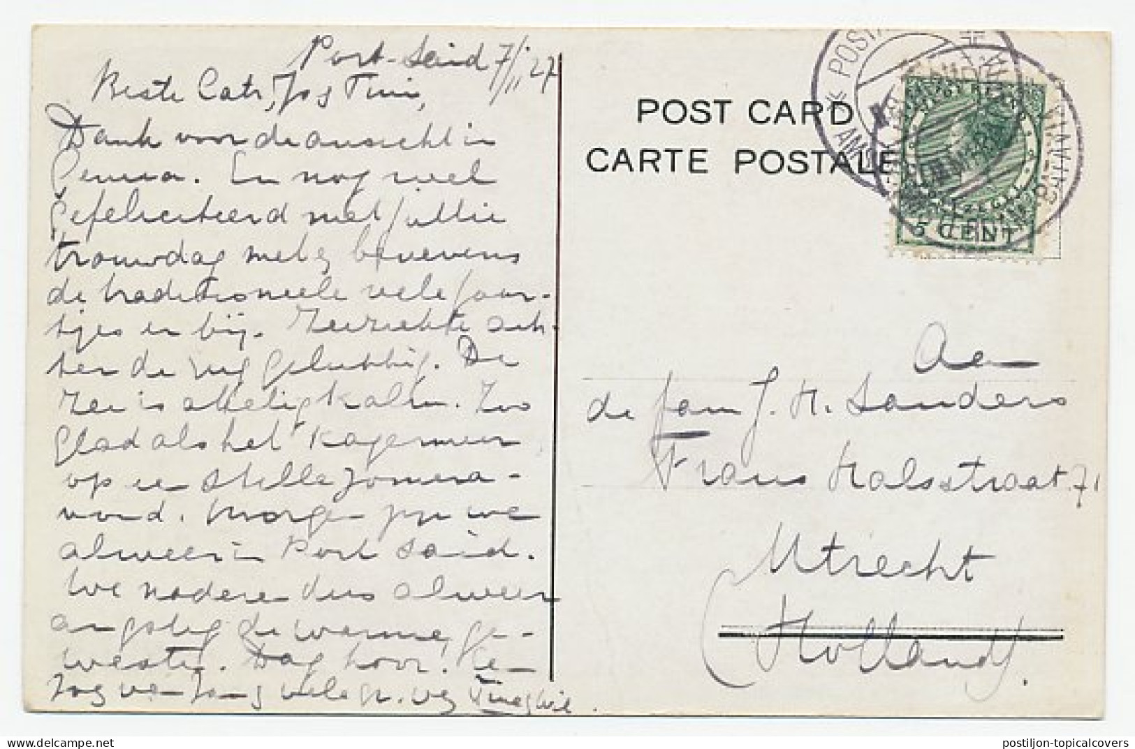 Postagent Amsterdam - Batavia 1927 : Egypte - Utrecht - Unclassified