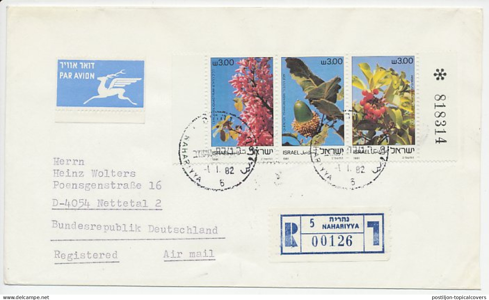 Registered Cover Israel 1982 Trees - Bomen