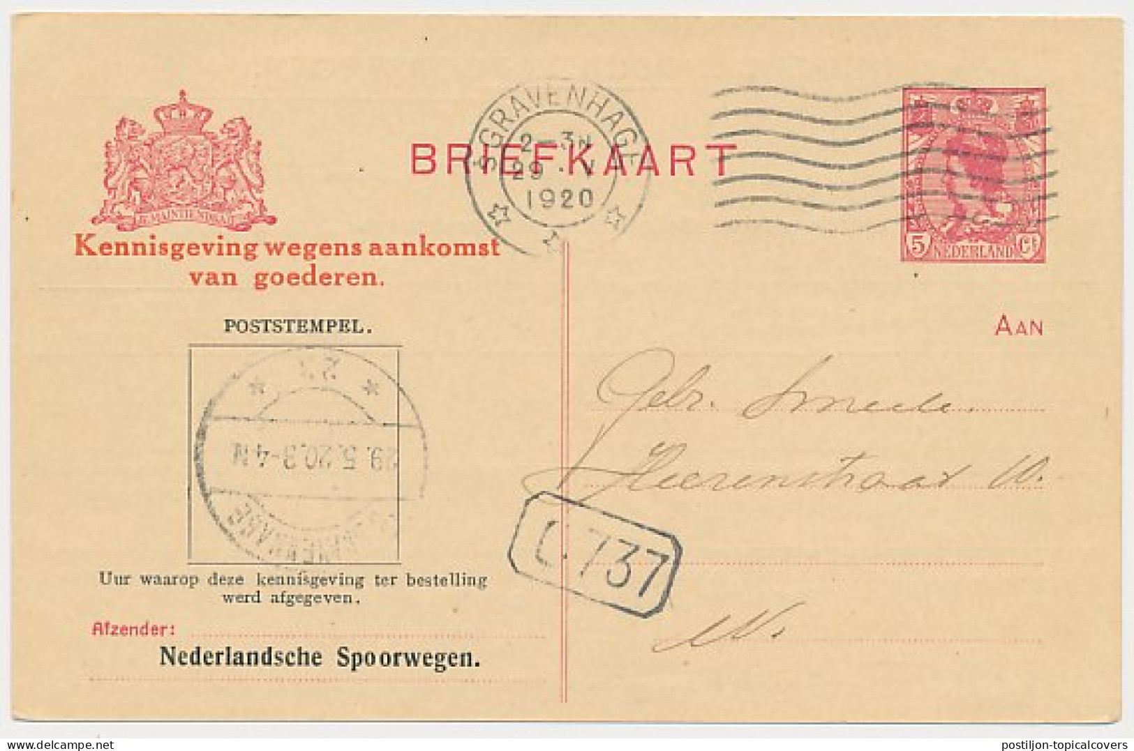 Spoorwegbriefkaart G. NS103-I B - Locaal Te S Gravenhage  - Postal Stationery