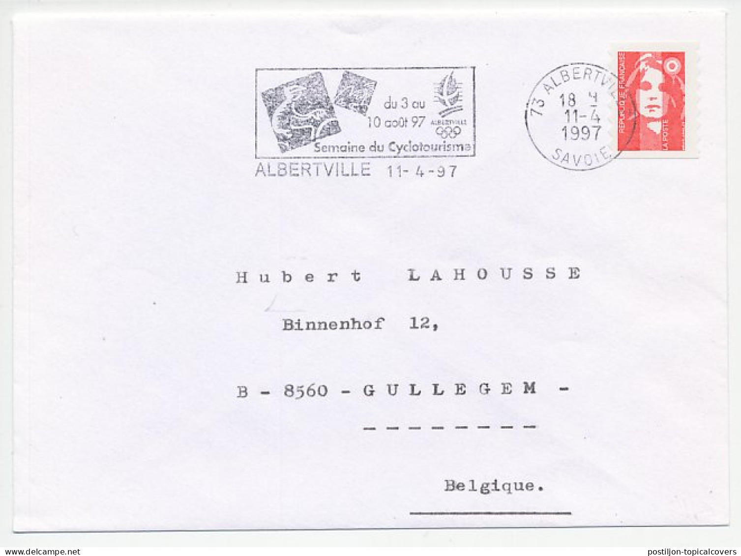 Cover / Postmark France 1997 Week Of Cycling - Winter Olympics Albertville - Ciclismo