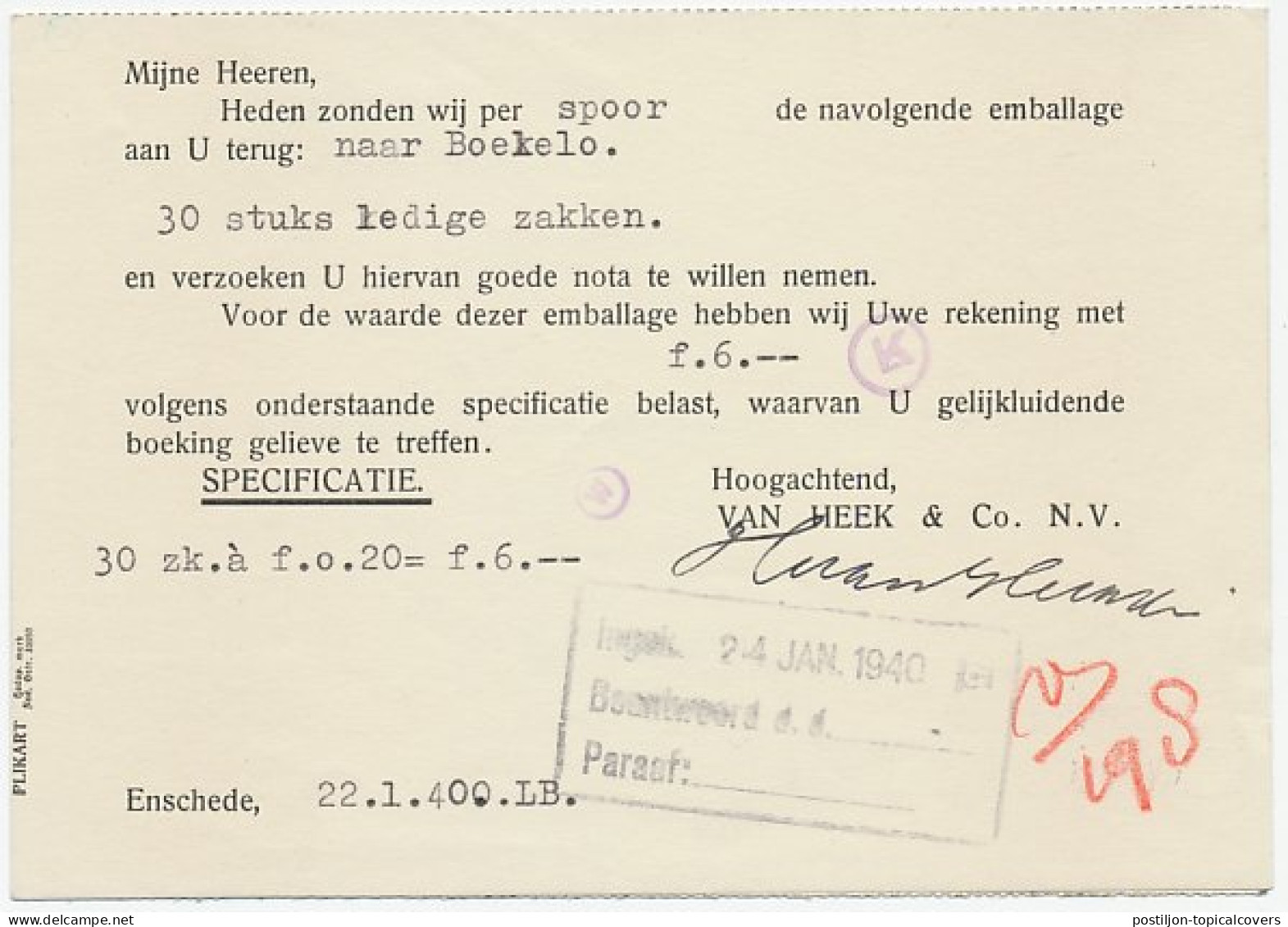 Perfin Verhoeven 784 - VH&C - Enschede 1940 - Ohne Zuordnung