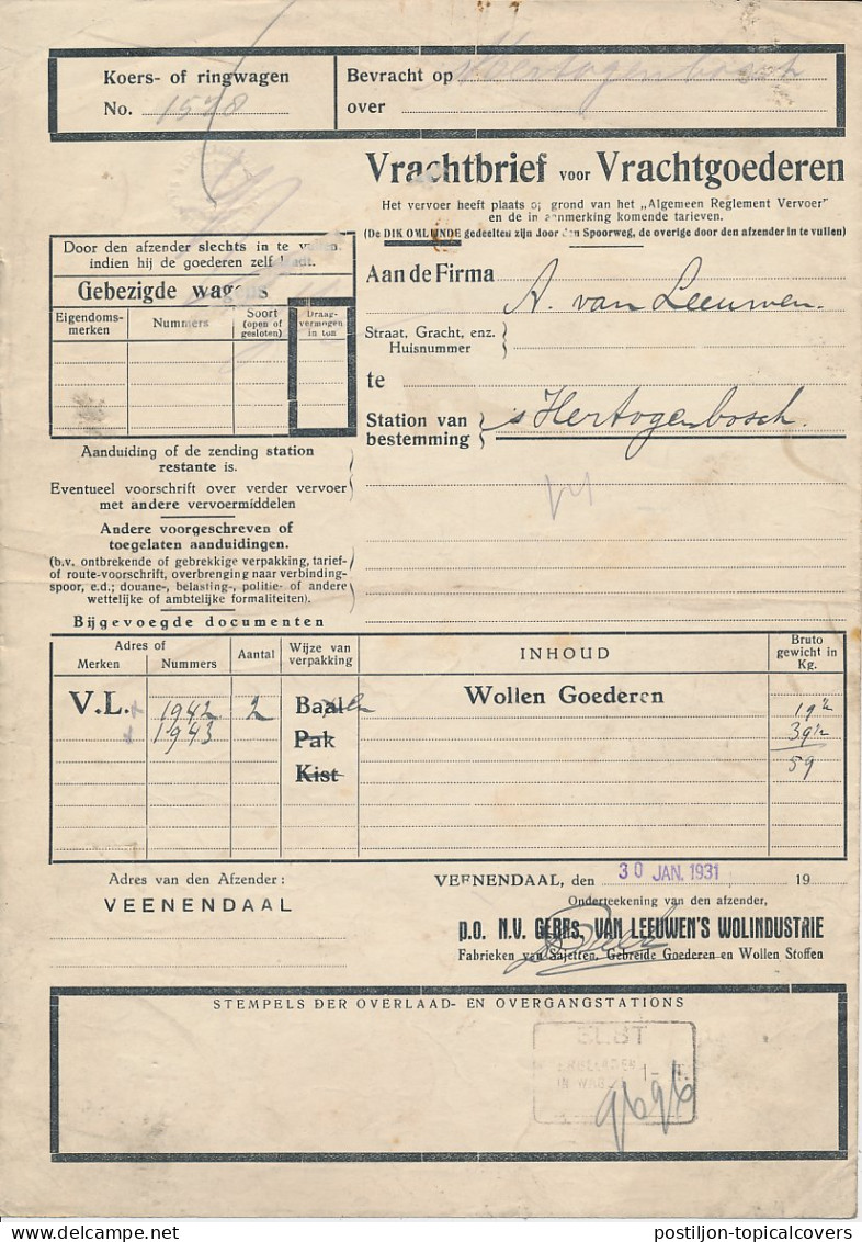 Vrachtbrief / Spoorwegzegel N.S. De Klomp - S Hertogenbosch 1931 - Unclassified