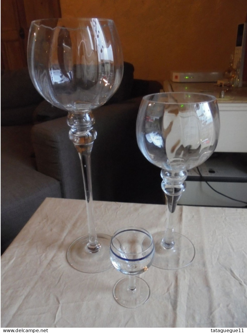 Ancien - 2 Grands verres ballon photophores sur pieds en verre