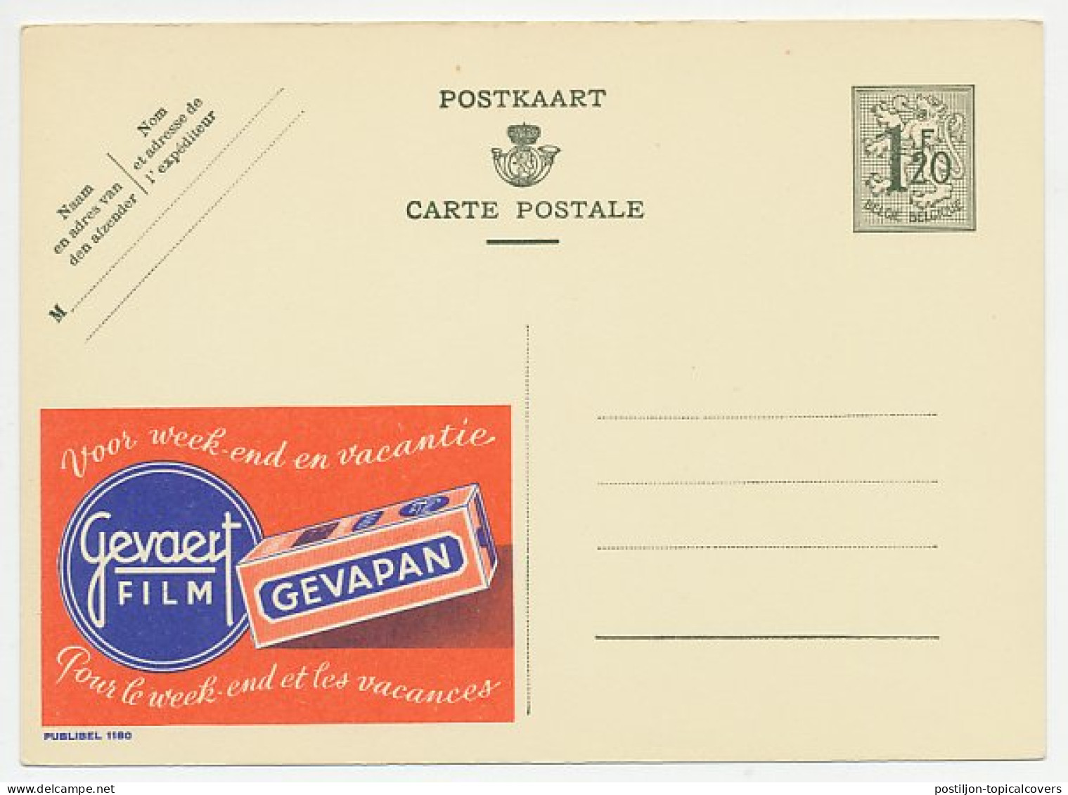 Publibel - Postal Stationery Belgium 1952 Gevaert - Photography - Film - Photographie