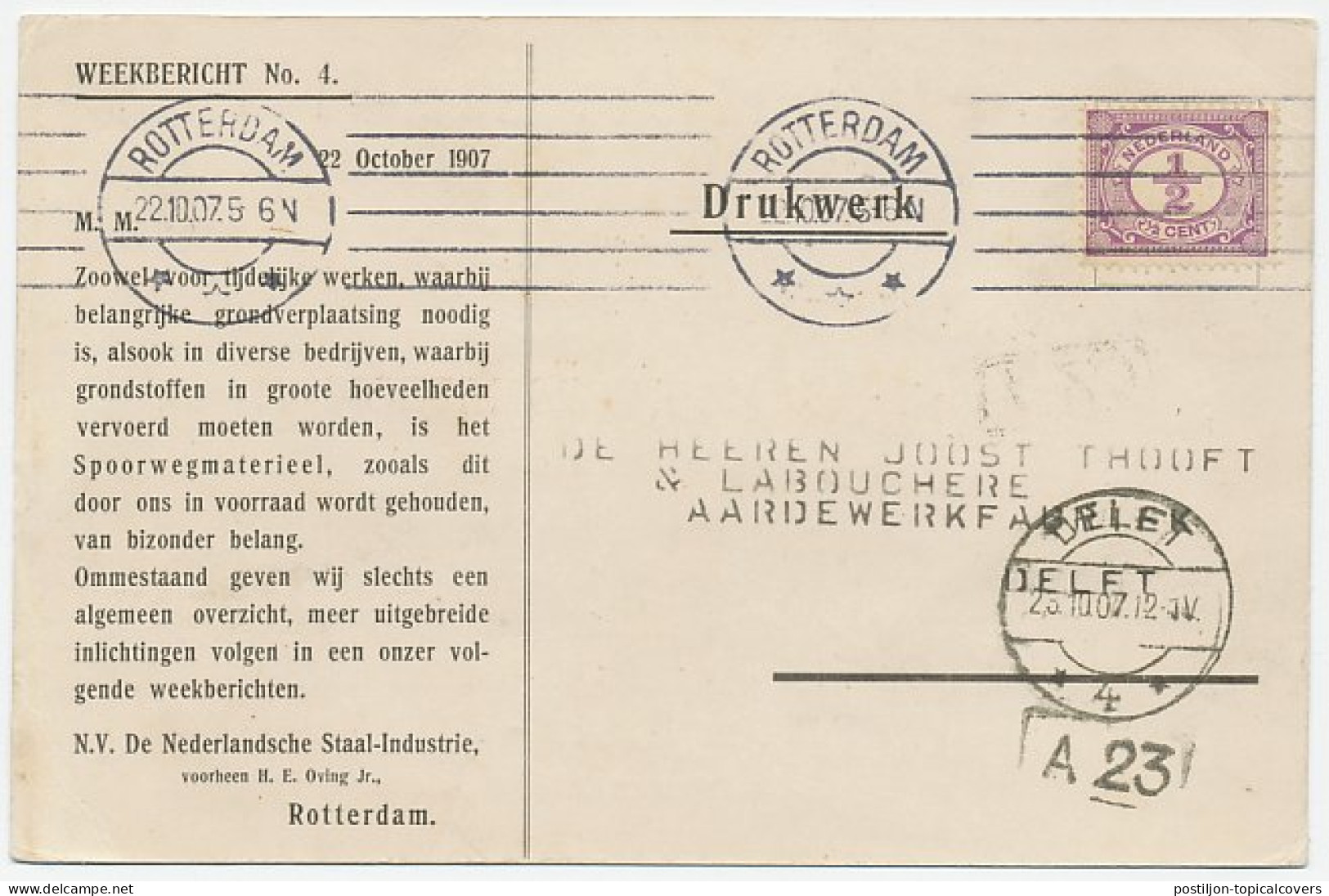 Em. Vurtheim Rotterdam - Delft 1907 - Weekbericht - Ohne Zuordnung