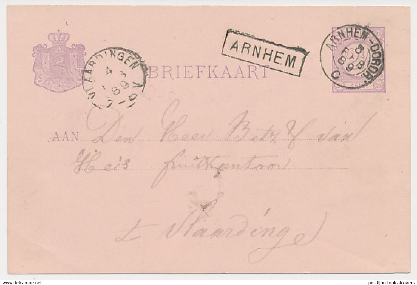 Trein Haltestempel Arnhem 1889 - Briefe U. Dokumente