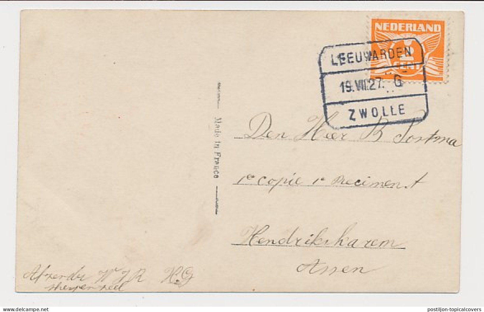 Treinblokstempel : Leeuwarden- Zwolle G 1927 - Unclassified